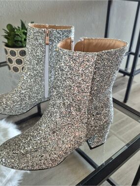 Silver Glitter Ankle Boots - Women